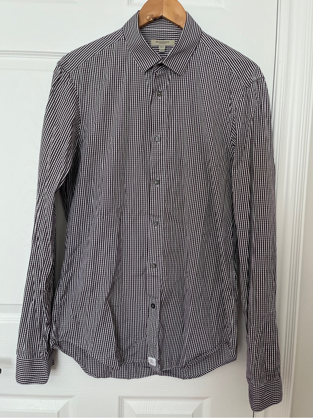 Burberry London Burgundy and White Check Button-Down Shirt